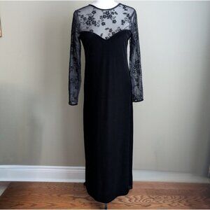 NWT Velvet Black Lace Long Sleeve Evening Maxi Dress